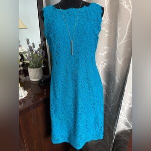Adrianna Papell Teal Lace Midi Dress